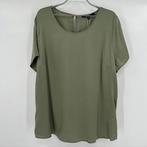Quince Women's Moss Green Silk Tee Short Sleeve Top Blouse Washable Stretch XL